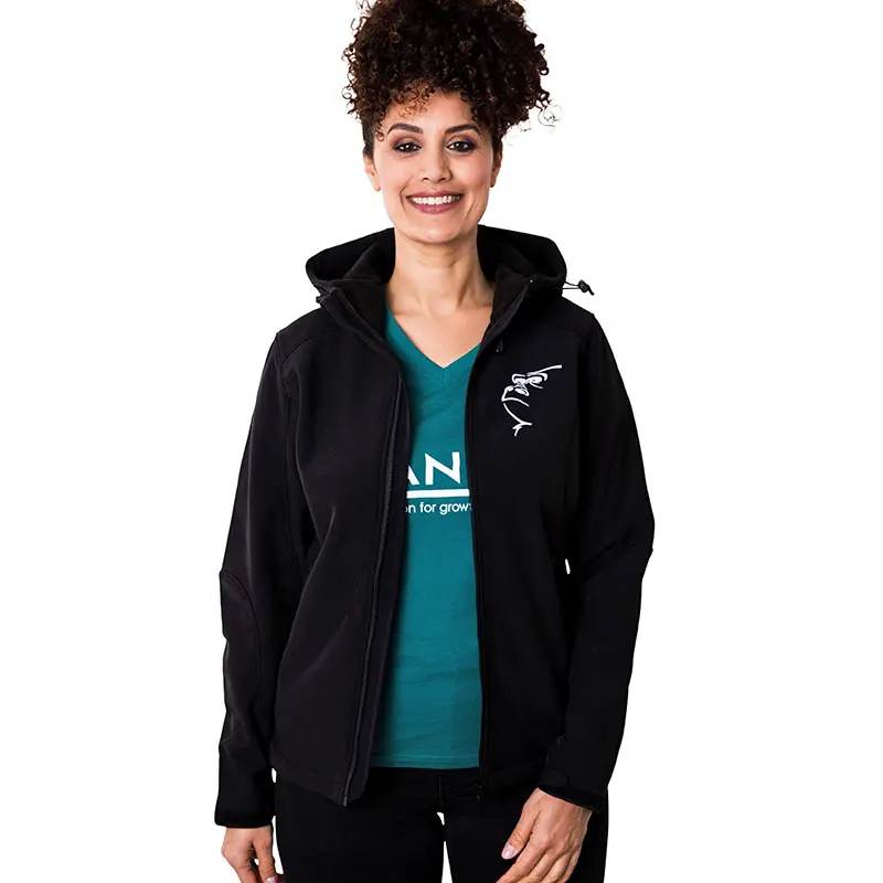 Softshell Jas zwart met Gorilla Outline - Vrouwen